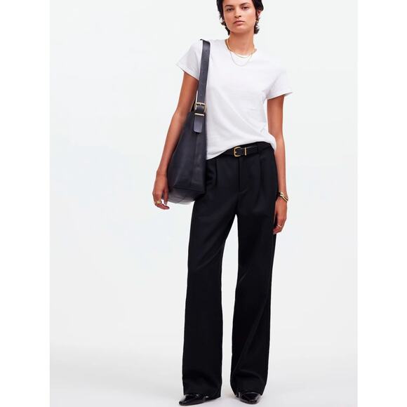 NWOT Madewell Slouchy Straight Pants in Drapey Twill In Black Size 4T - Picture 1 of 9